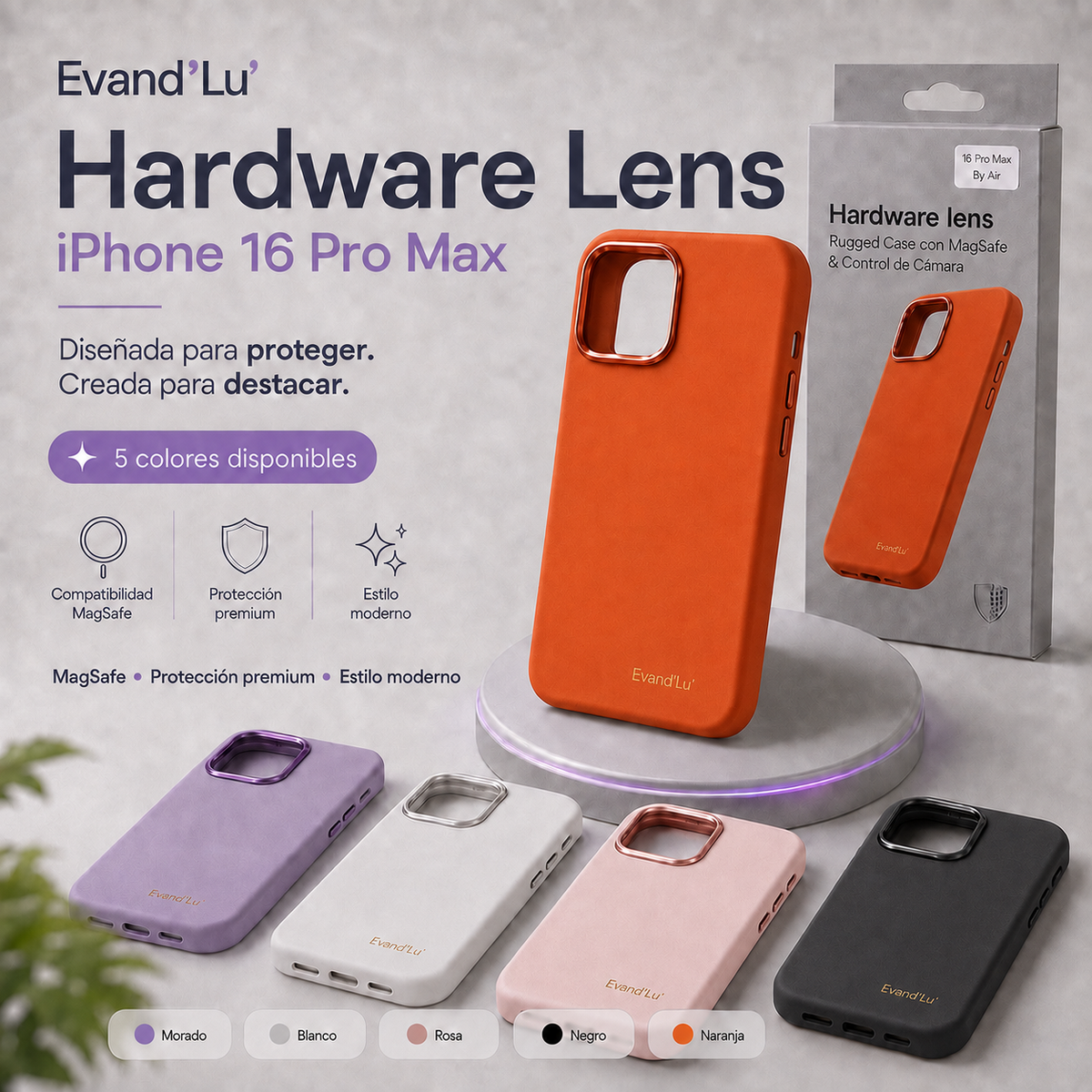Funda Hardware Lens para iphone 16 Pro Max con, MagSafe| Evand'Lu
