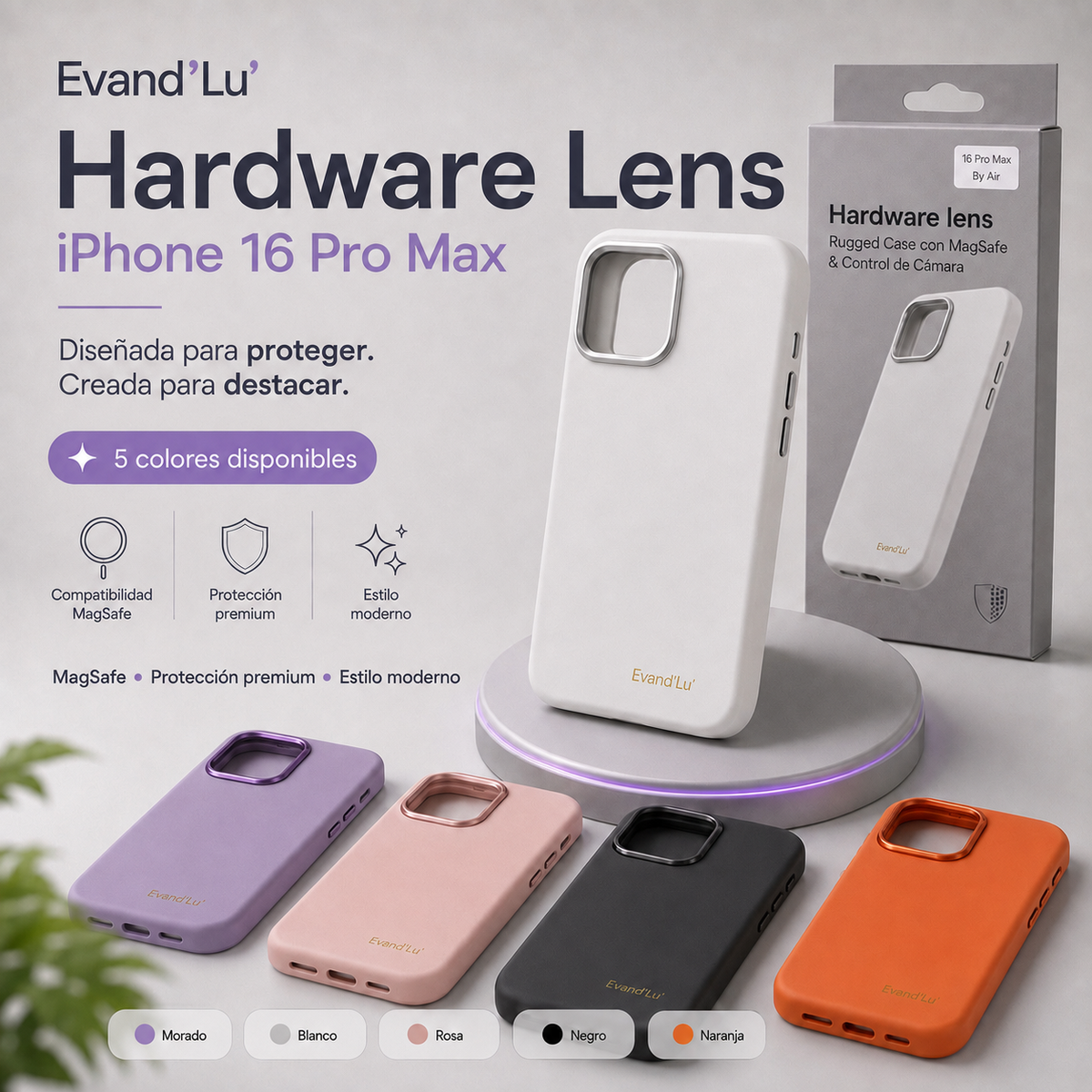 Funda Hardware Lens para iphone 16 Pro Max con, MagSafe| Evand'Lu