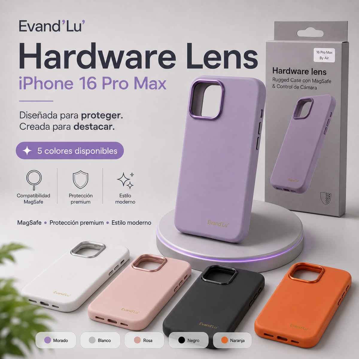 Funda Hardware Lens para iphone 16 Pro Max con, MagSafe| Evand'Lu