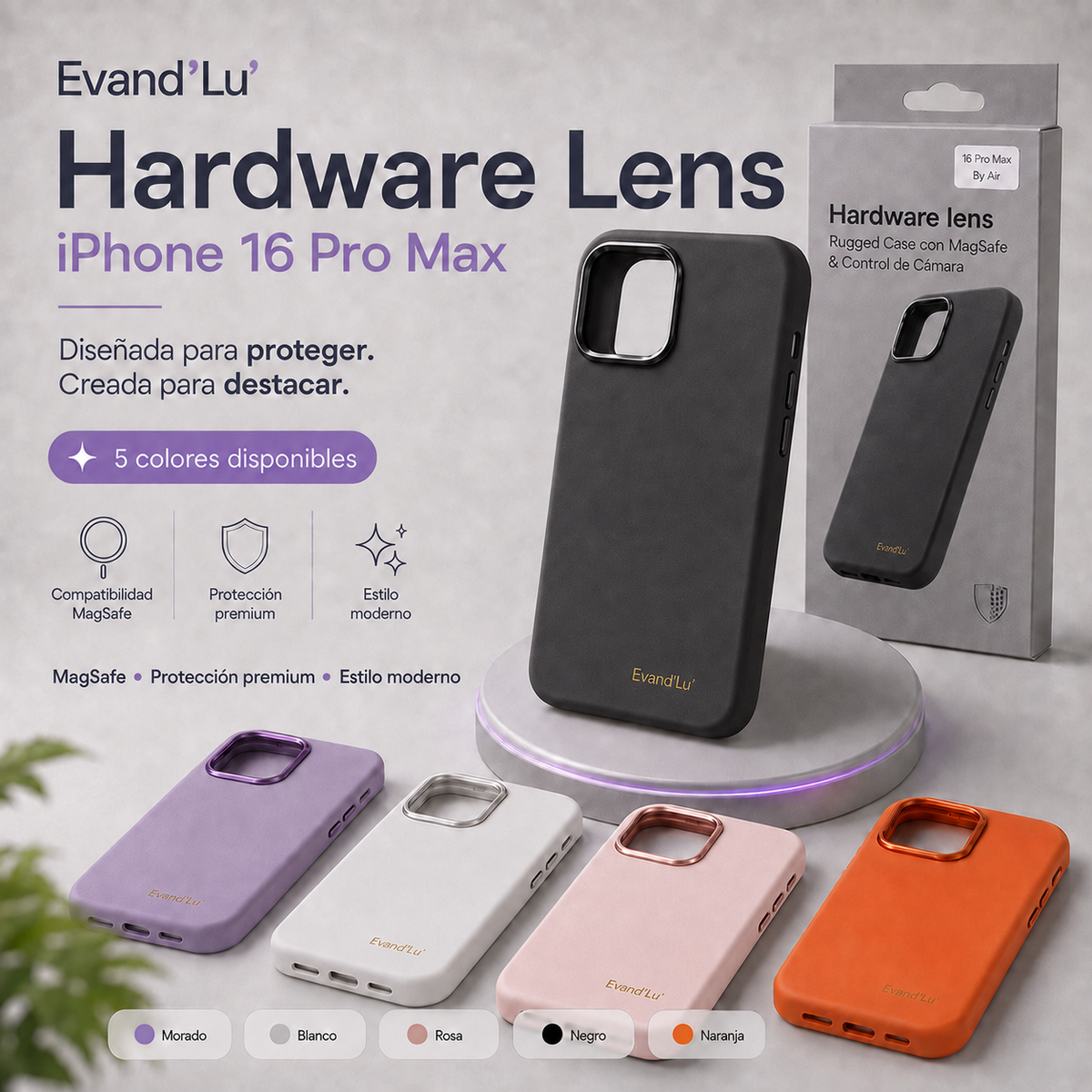 Funda Hardware Lens para iphone 16 Pro Max con, MagSafe| Evand'Lu