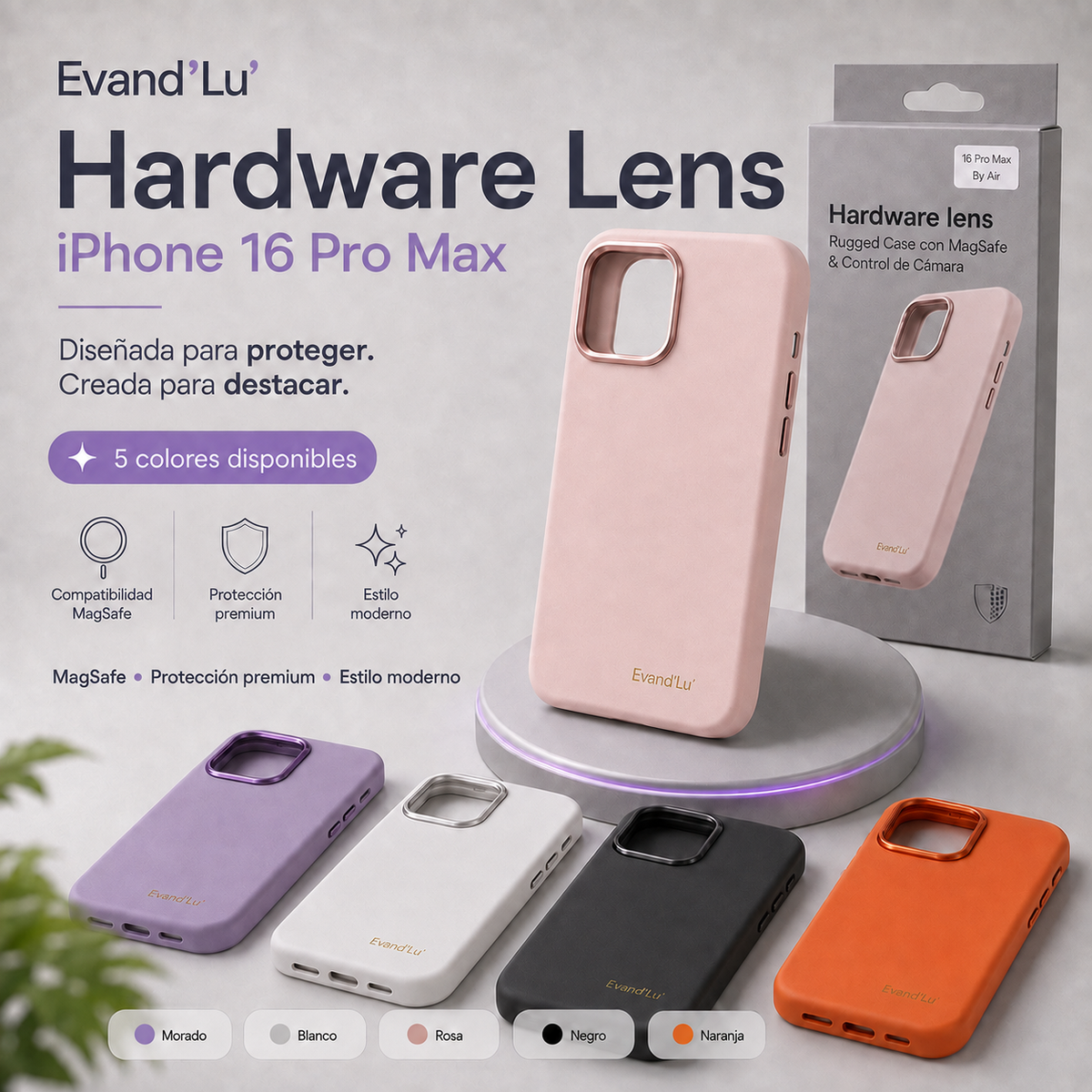 Funda Hardware Lens para iphone 16 Pro Max con, MagSafe| Evand'Lu