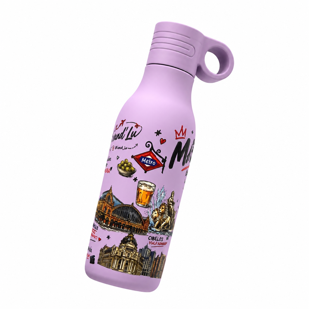 Botella térmica Madrid lila con pajita