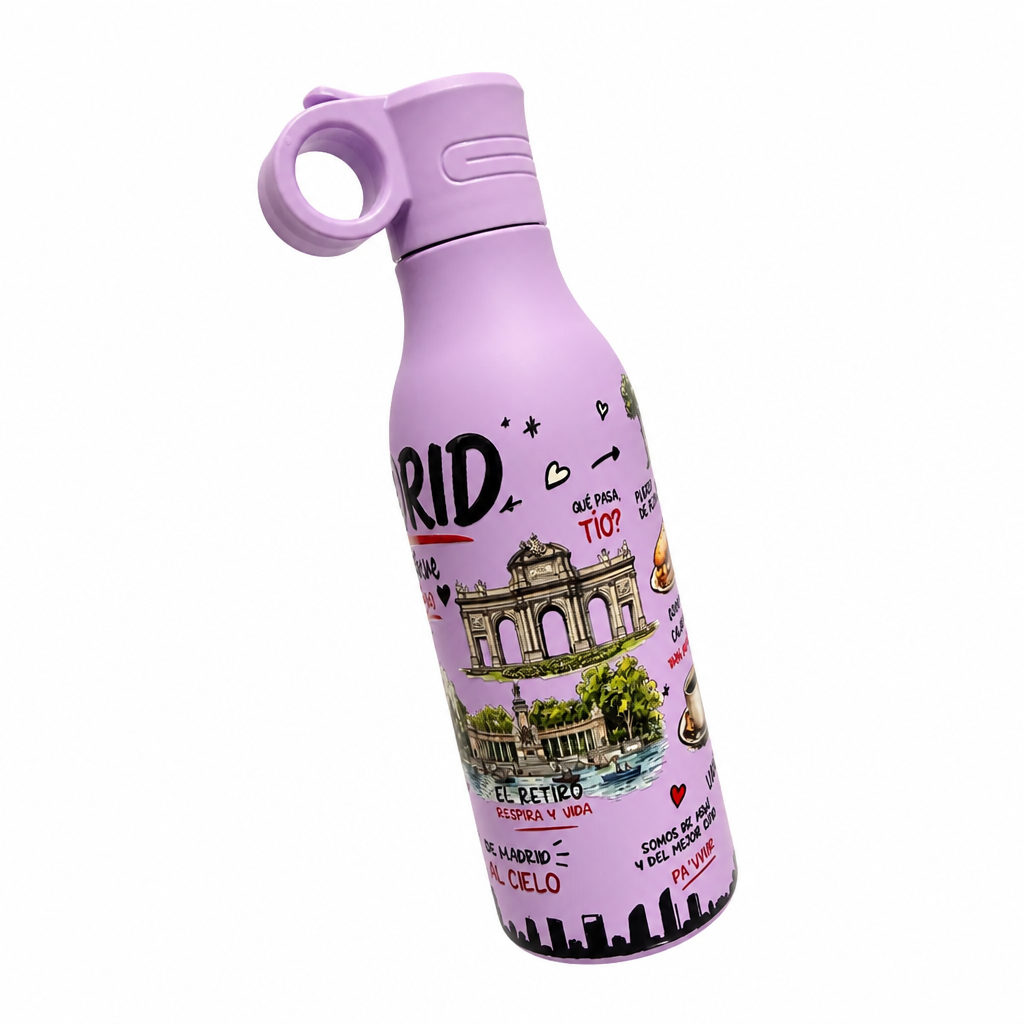 Botella térmica Madrid lila vista lateral