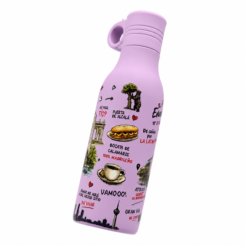 Botella térmica Madrid lila detalle Cibeles