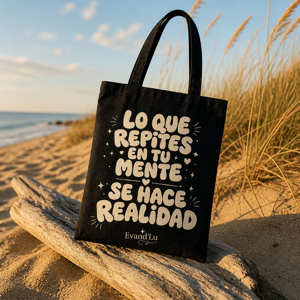 Tote Bag Negro Evand'Lu – "Lo que repites en tu mente se hace realidad"